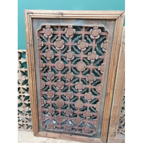 41 - Three 18th century Chinese carved Windows with pierced floral designs, etc, 30 x 19in, etc