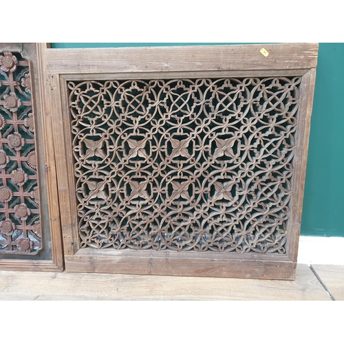 41 - Three 18th century Chinese carved Windows with pierced floral designs, etc, 30 x 19in, etc