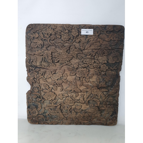 45 - A Chinese wooden Printing Block with floral design, 15 x 16in. (R1).