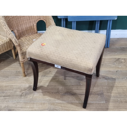 456 - A 19th Century mahogany Stool with cream upholstered top on ebony inlaid sabre legs 1ft 7in W x 1ft ... 