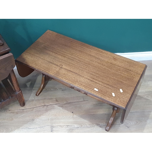 461 - An oak drop leaf Occasional Table, a Stool on squared and turned legs, another oak Stool on turned s... 