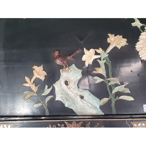 470 - A Chinese chinoiserie lacquered Coffee Table with hardstone bird design 3ft 6in W x 1ft 6in H (R5)