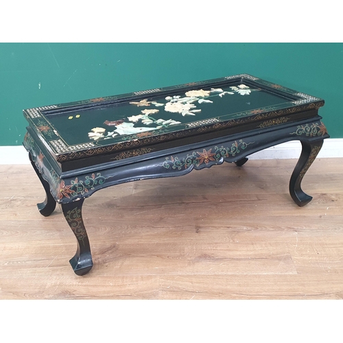 470 - A Chinese chinoiserie lacquered Coffee Table with hardstone bird design 3ft 6in W x 1ft 6in H (R5)