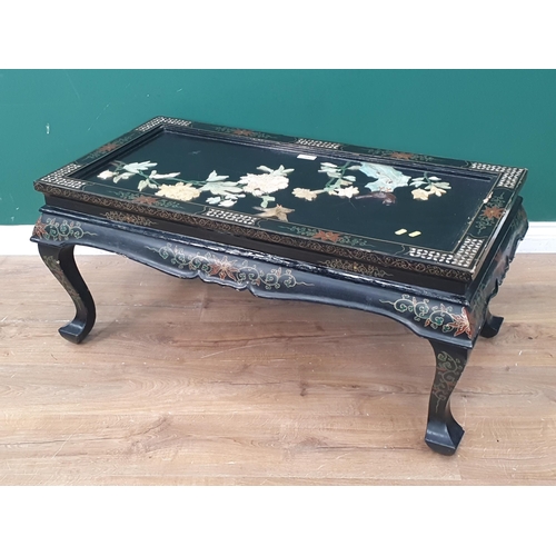 470 - A Chinese chinoiserie lacquered Coffee Table with hardstone bird design 3ft 6in W x 1ft 6in H (R5)