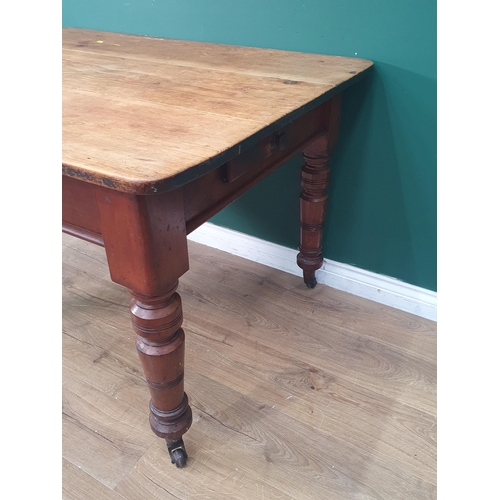 472 - A Victorian pine Farmhouse Table fitted end drawer on turned supports 3ft 11in W x 2ft 6in H (R6)