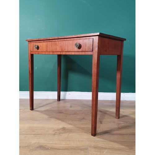 480 - A 19th Century mahogany Side Table fitted single frieze drawer raised on square supports 2ft 9in W x... 