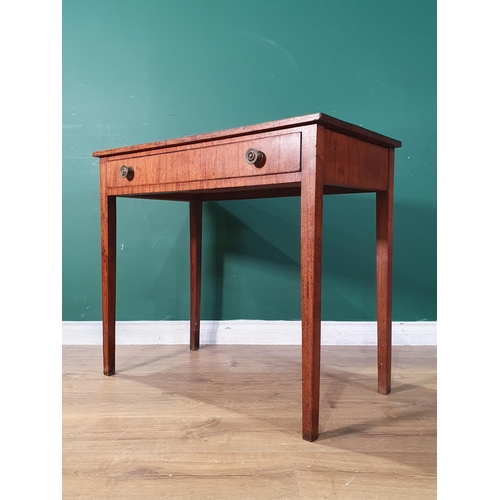 480 - A 19th Century mahogany Side Table fitted single frieze drawer raised on square supports 2ft 9in W x... 