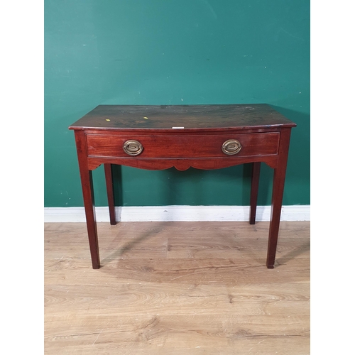 482 - A 19th Century mahogany bow fronted Side Table fitted single frieze drawer raised on square supports... 