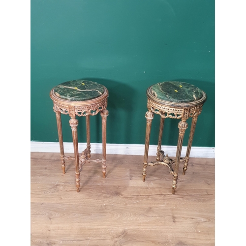 493 - A pair of French style gilded Plant Stands with green marble effect tops 2ft 5in H x 1ft 3in D (R5)