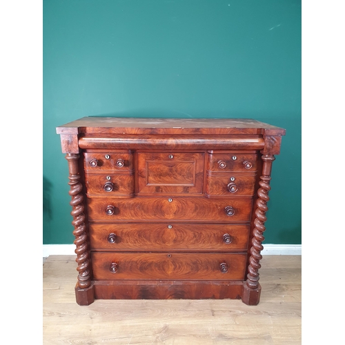 508 - A Victorian mahogany Scottish Chest of single long drawer over four short drawers flanking deep draw... 