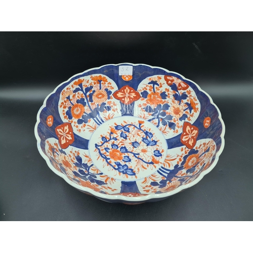 52 - An Imari Bowl floral painted in red and blue, 12in diam, Chinese Bowl, floral painted, 8in, A/F, ano... 