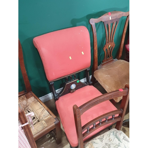 537 - Two antique splat back Single Chairs, A/F, a white painted rush seated balloon back Single Chair and... 