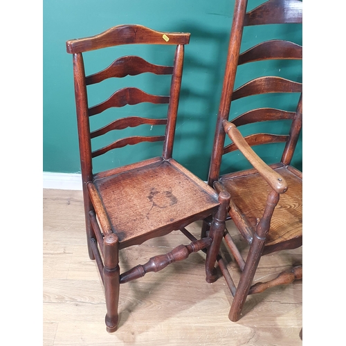 546 - Three antique Ladderback Chairs (two Carvers and a Single), and a solid seated Splat back Elbow Chai... 