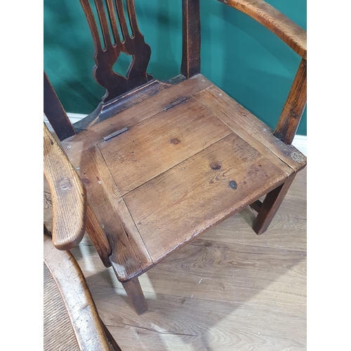 546 - Three antique Ladderback Chairs (two Carvers and a Single), and a solid seated Splat back Elbow Chai... 