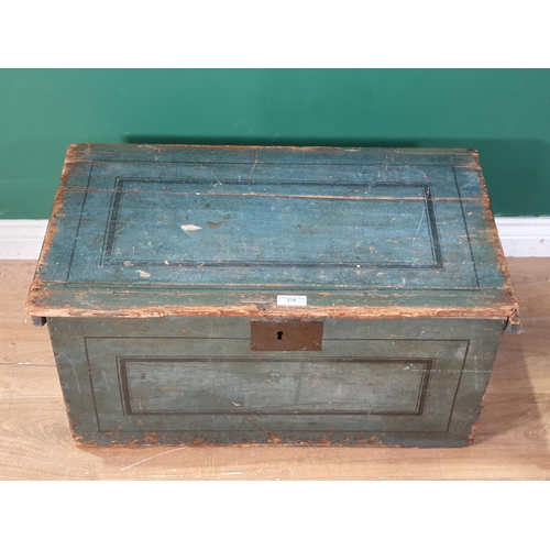 570 - A blue painted pine Storage Chest/Box with black line decorations, 1ft 3