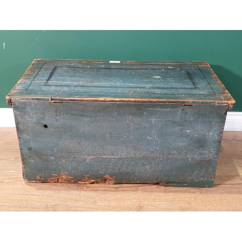 570 - A blue painted pine Storage Chest/Box with black line decorations, 1ft 3