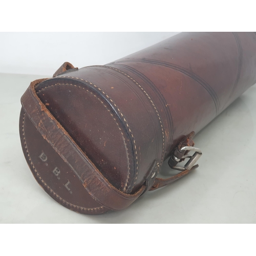 58 - A leather cylindrical Case with X decoration, 16in (R2)