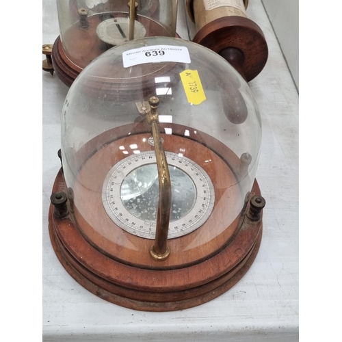 639 - A Weights and Measures Calculator, and four scientific related items, three under glass domes, (R4)