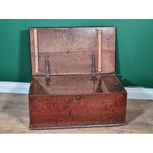 662 - An antique oak Box the hinged lid enclosing candle box 2ft 3in W x 10 1/2in H (R7)