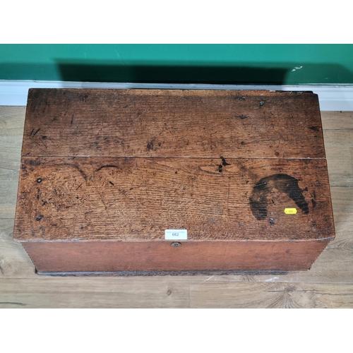 662 - An antique oak Box the hinged lid enclosing candle box 2ft 3in W x 10 1/2in H (R7)