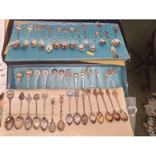 668 - A Collection of Souvenir Spoons in a leather case, and a quantity of plated and stainless steel Item... 