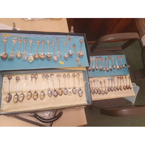 668 - A Collection of Souvenir Spoons in a leather case, and a quantity of plated and stainless steel Item... 