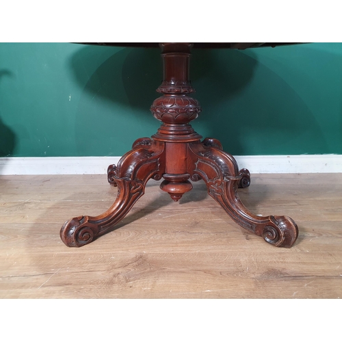 716 - A Victorian burr walnut oval Loo Table on quadruple splayed base with scroll feet 4ft W x 2ft 4in H ... 