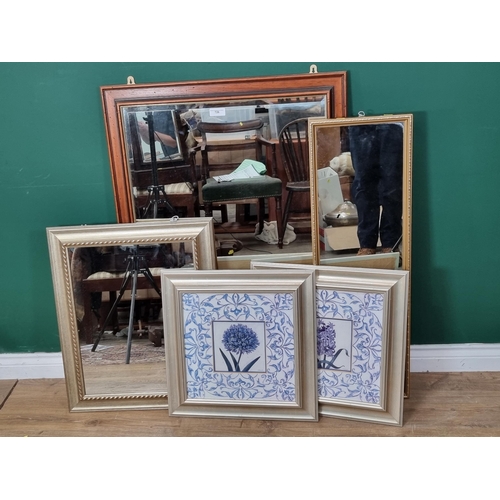 726 - Three Rectangular Wall Mirrors and a pair of decorative framed Prints. (R8).