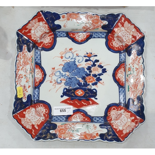 655 - A 19th Century octagonal Dish with painted Imari decoration of display of flowers 1ft W (R3)