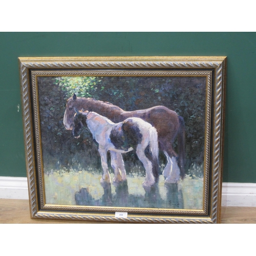 359 - MALCOLM COWARD. 'Apple and Clyde', (the artist's horses) in a Field, signed , oil on canvas board, 1... 