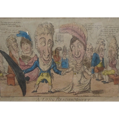 364 - WOODWARD. A Long Headed Assembly, coloured etching by Cruikshank, Pl.8 1/2 x 12 1/2 in ; and two oth... 