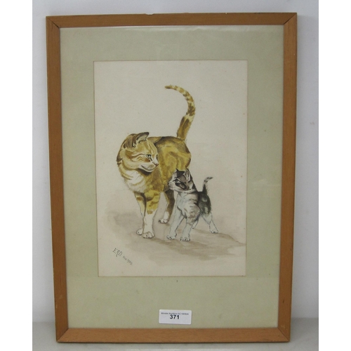 371 - E.R.D. A Cat and Kitten, signed with initials and dated 1969, watercolour, 14 x 61/2 in; and a colou... 