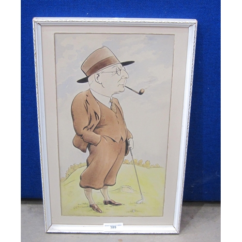 389 - V.E.T. A Caricature of a gentleman Golfer, indistinctly initialled, watercolour, 16 1/2 x 9 in; Tim ... 