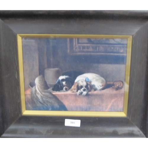 391 - AFTER SIR EDWIN LANDSEER.PRA 'Two King Charles Spaniels', colour reproduction, 9 x 12 in ; and a fac... 