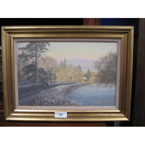 393 - NOEL SHEPHERDSON. 'Cluton from Cwm Lane, Frost', signed, oil on panel, 10 x 14 1/2 in; two picture f... 