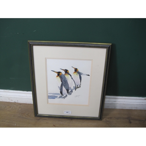 407 - MARY ANN ROGERS. Three Penguins, signed, watercolour, 14 x 12 in and one other watercolour by the sa... 