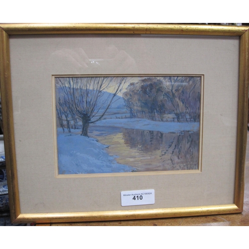 410 - NOEL SHEPHERDSON. River Clun in Winter, Dusk, signed, watercolour and gouache, 5 x 7 in; an oil on b... 