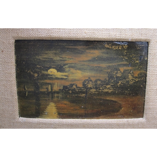 421 - FOLLOWER OF JOHN CROME. Moonlit river scenes, oil on panel, 3 x 5 in, a pair; and an oil on panel at... 