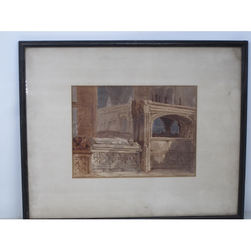 425 - HENRY POPE. Tomb of the Abbots, Westminster, signed, sepia ink and watercolour, 6 1/2 x 10 in; an un... 