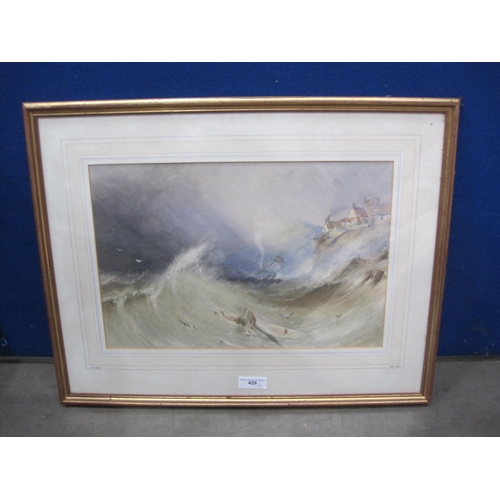 429 - HENRY BARLOW CARTER. A Storm off the North-East Coast, signed, watercolour heightened with white , 1... 