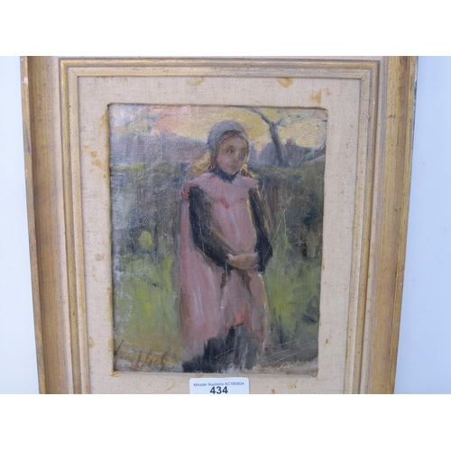 434 - CONTINENTAL SCHOOL CIRCA 1930. A Girl in an Orchard, bears signature 'Gottlieb', oil sketch on canva... 