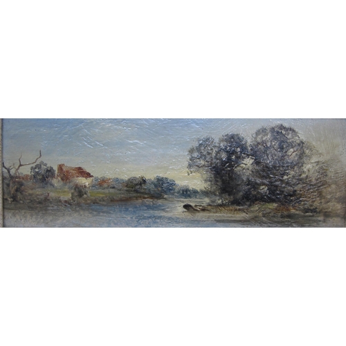 443 - ENGLISH SCHOOL CIRCA 1880. A river landscape with Cottage, oil on panel, 2 1/2 x 8 1/2 in; and one o... 