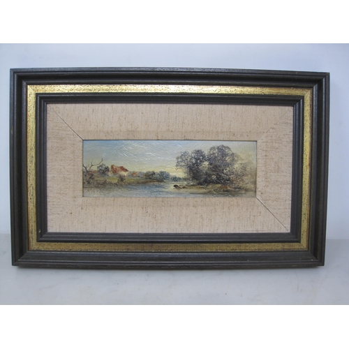 443 - ENGLISH SCHOOL CIRCA 1880. A river landscape with Cottage, oil on panel, 2 1/2 x 8 1/2 in; and one o... 