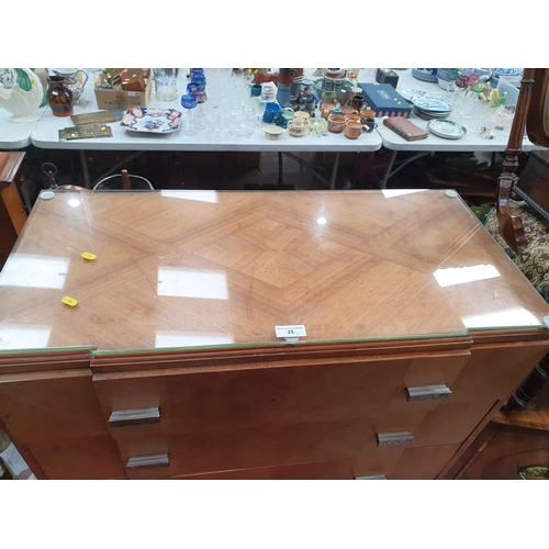 25 - An Art Deco walnut veneered breakfront Chest of five graduated drawers 4ft 2in H x 3ft W (R3)