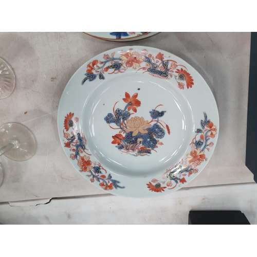 285 - A selection of Chinese Plates, floral decorated, and a Chinese blue and white Dish, (R4)