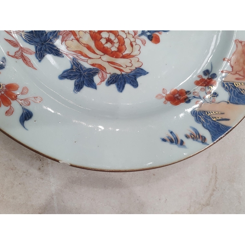 285 - A selection of Chinese Plates, floral decorated, and a Chinese blue and white Dish, (R4)