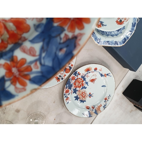 285 - A selection of Chinese Plates, floral decorated, and a Chinese blue and white Dish, (R4)