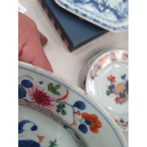 285 - A selection of Chinese Plates, floral decorated, and a Chinese blue and white Dish, (R4)