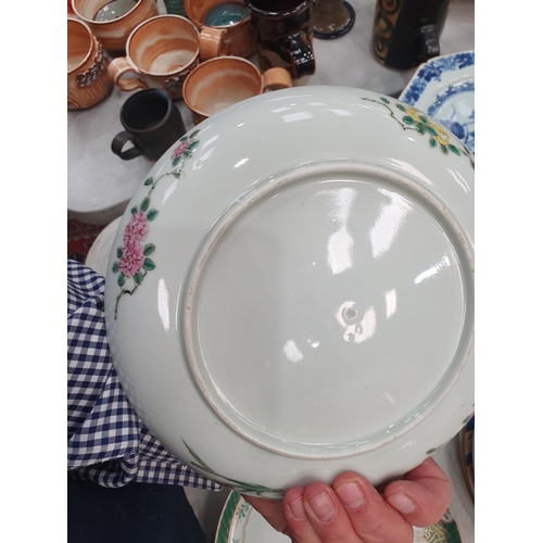 285 - A selection of Chinese Plates, floral decorated, and a Chinese blue and white Dish, (R4)