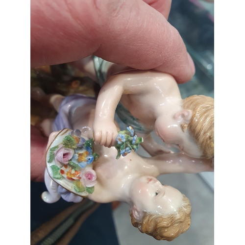 51 - A pair of Meissen Figures of boy with spade and girl with fruit, 5in, blue crossed swords mark, anot... 